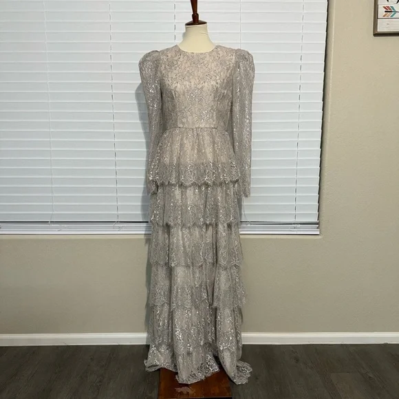 Antonio Melani x Born on Fifth “Clara” Metallic Lace Tiered Ruffle Maxi Dress - Picture 7 of 13